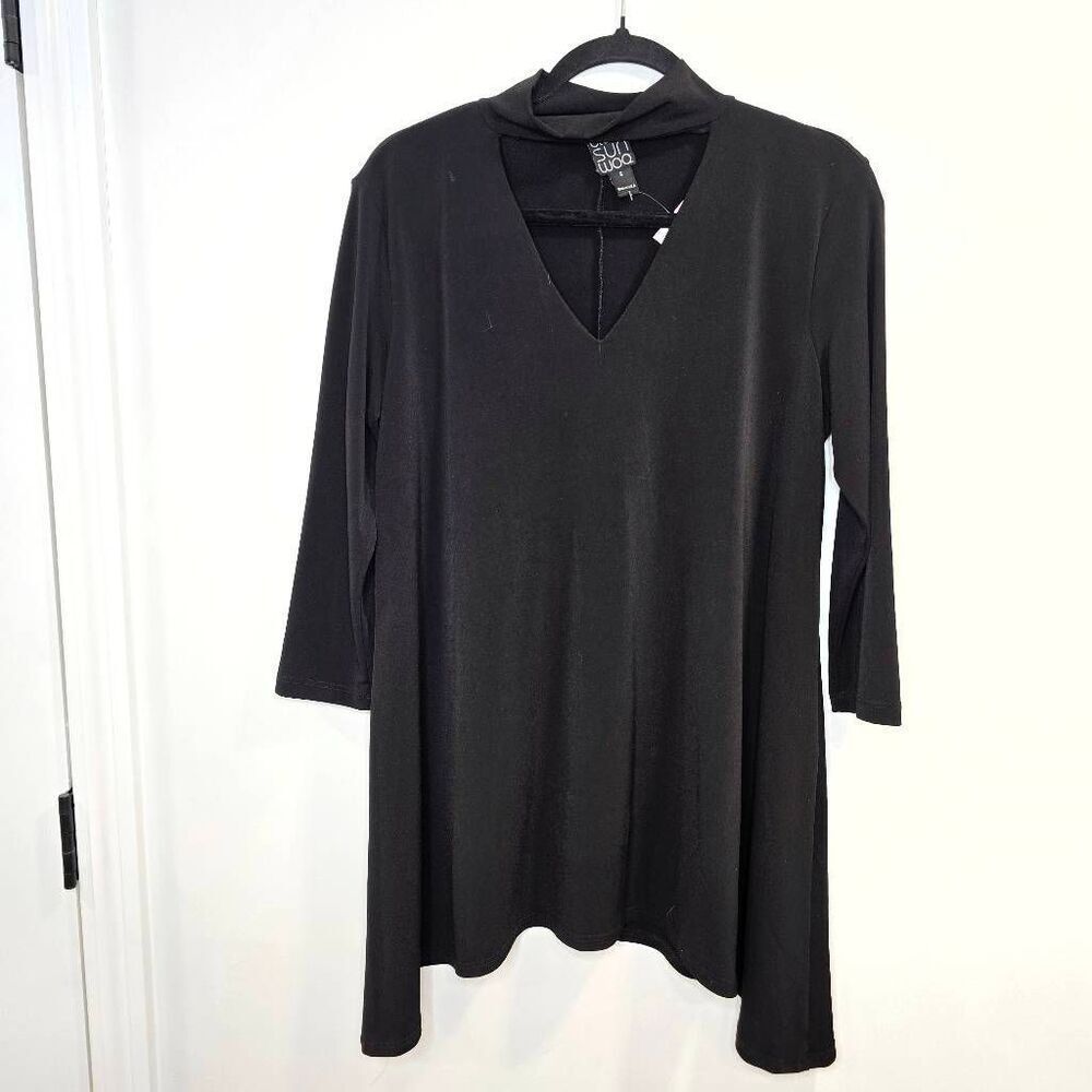 Clara Sun Woo Tunic Women's Small Black Long‎ Sleeve V-Neck Pullover Blouse